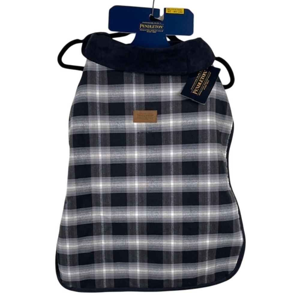 Pendleton plaid dog coat, reverses to quilted faux suede.